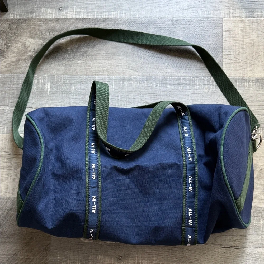 Navy and Green Men's Duffel Bag